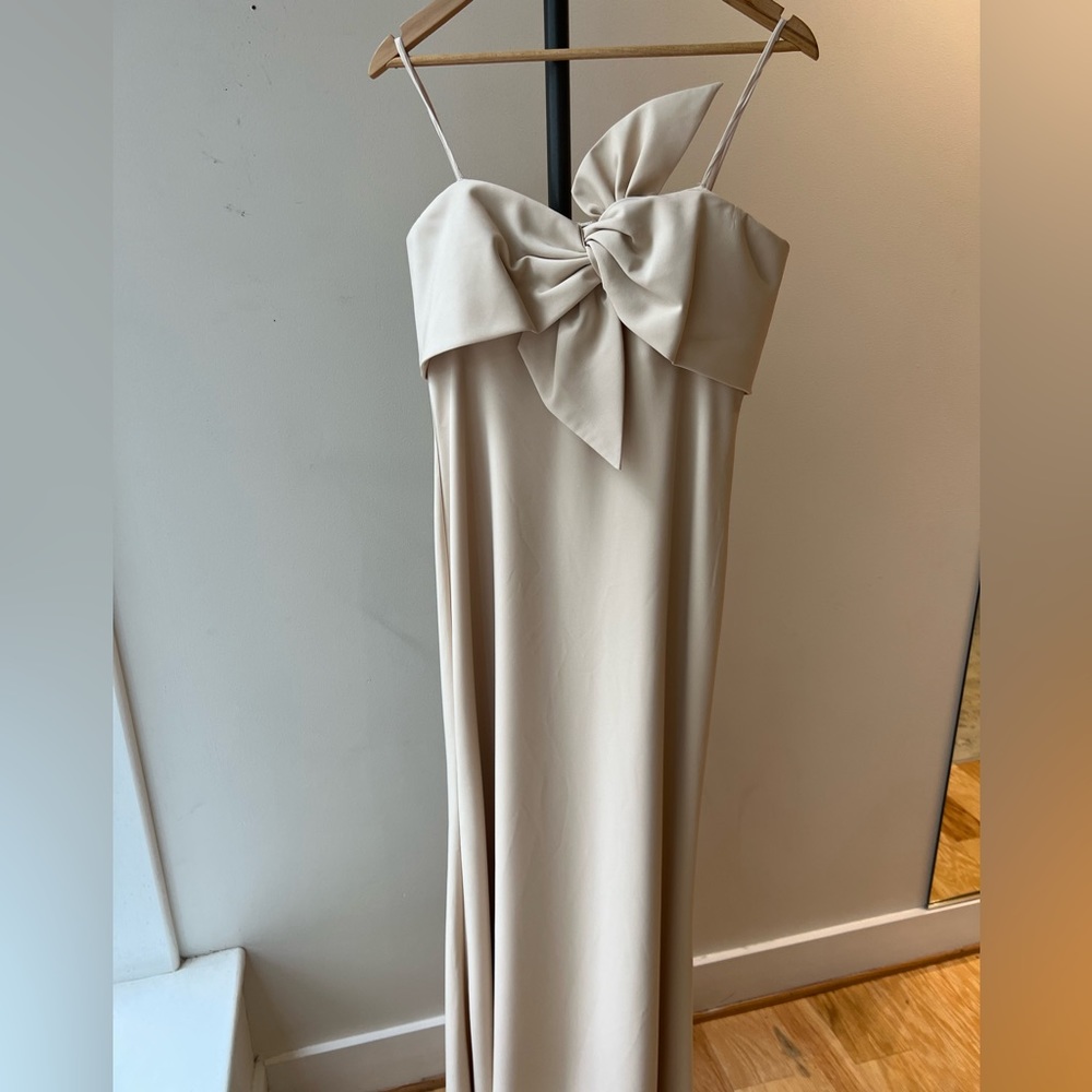 Theia Bow top strapless dress